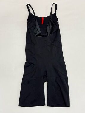 Spanx OnCore Open Bust Mid Thigh Bodysuit Black Shapewear Ultra Thin Sz Large